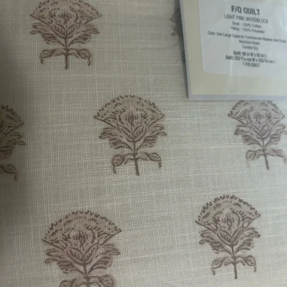 Studio McGee F/Q Lofty Slub Woodblock Floral Print Quilt Off White/ Mauve - Picture 10 of 12